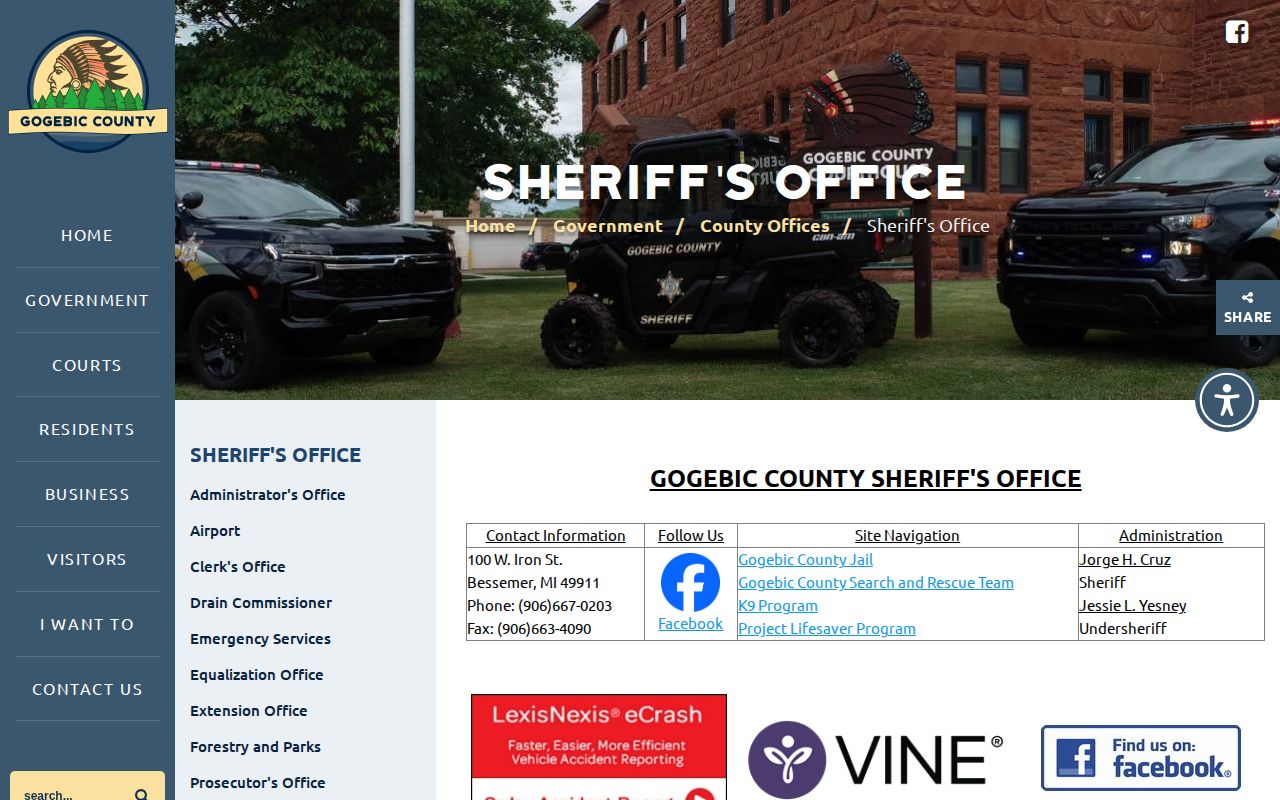 Gogebic County released inmate contact through the Sheriff Office