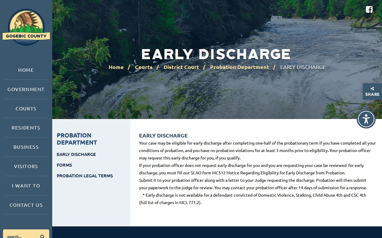 Gogebic County probation early discharge record instructions