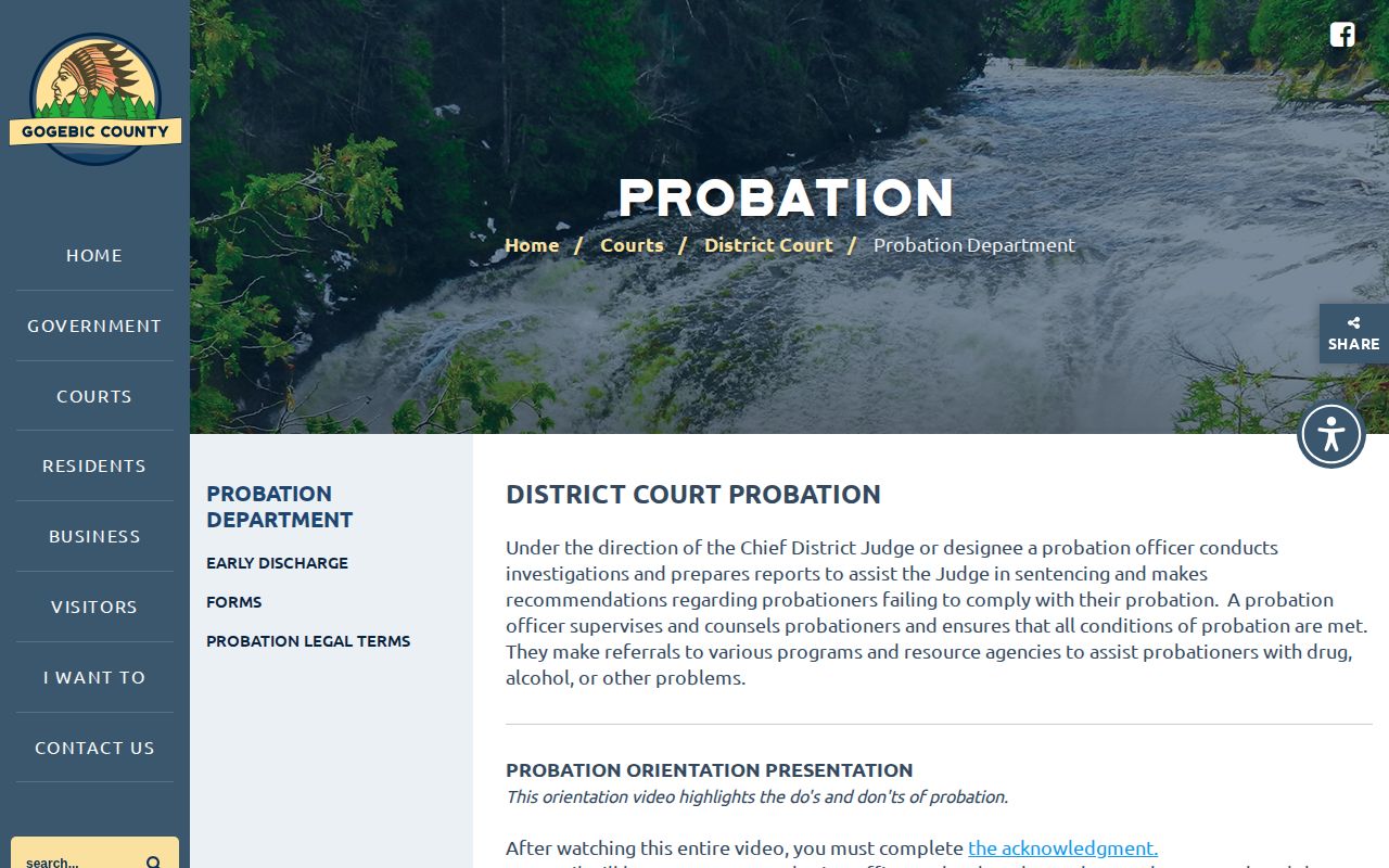 Gogebic County District Court probation records page
