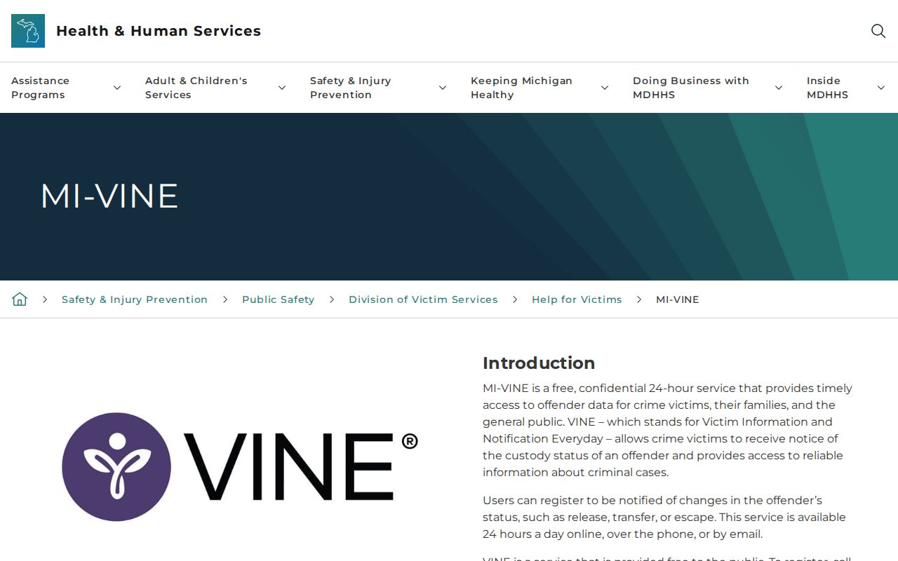 Michigan MI-VINE guidance for Gogebic County release notifications