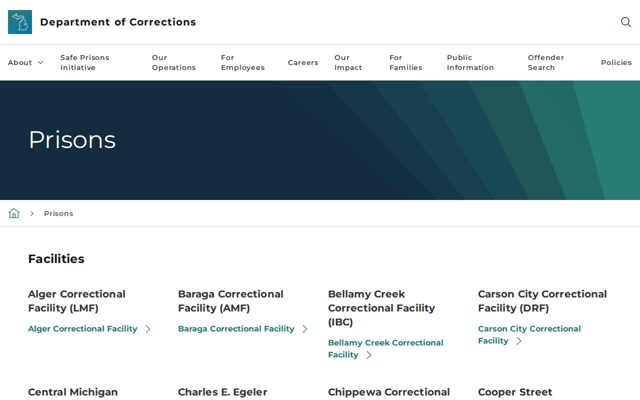 MDOC active prison directory compared with closed Ojibway Correctional Facility